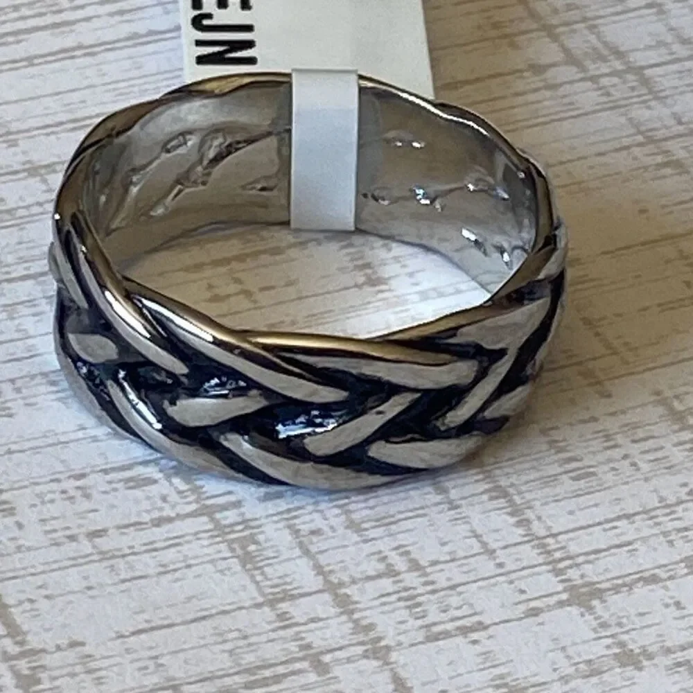 Men’s Stainless Steel Ring Size 10 Silver Tone Braided Chain Design Band